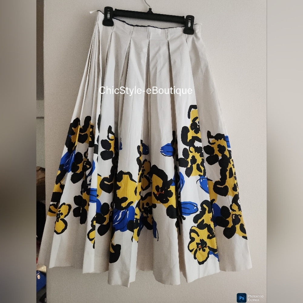 Zara Printed Pleated Midi Skirt Zw Collection Ecru/floral Blue Yellow BNWT - Picture 4 of 16